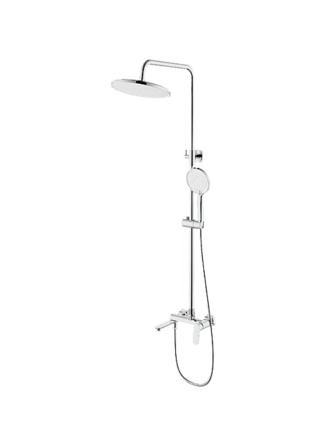 Chrome Shower Column with Mixer and Round Handheld Shower - Image 2